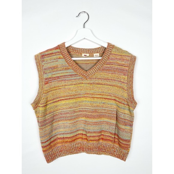 Levis Sleeveless V Neck Sweater Knit Striped 70s Womens Size XL - Picture 2 of 8
